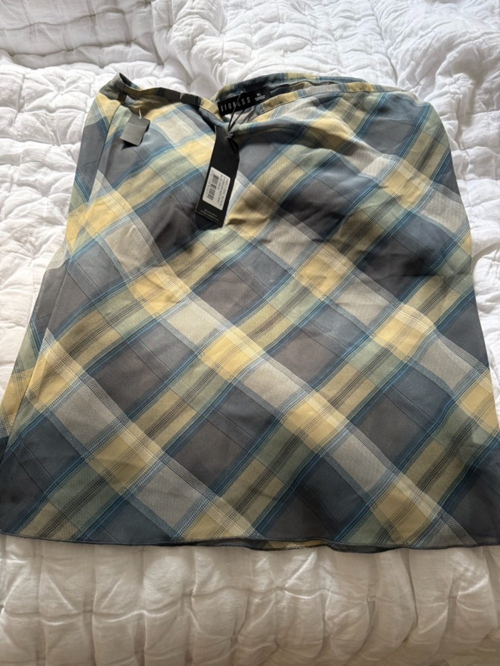 Lioness Yellow & Gray Plaid A-Line Skirt